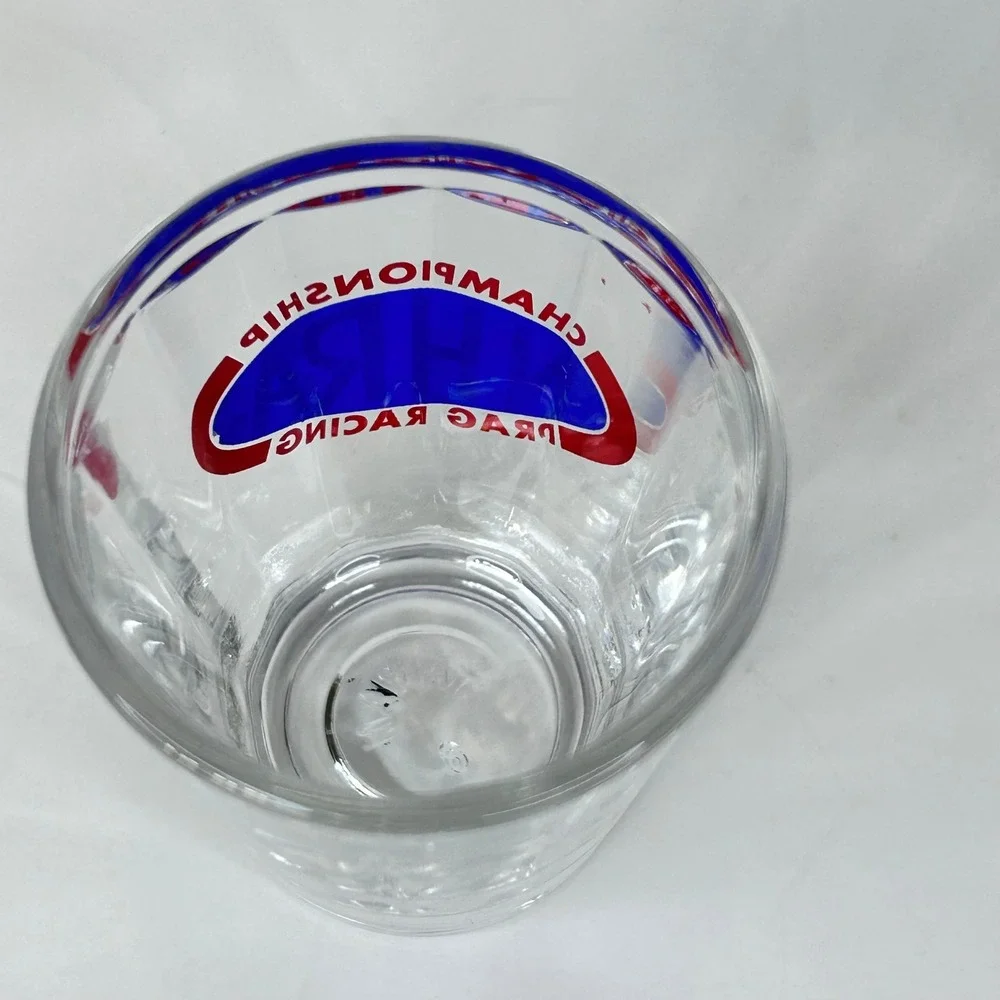 Vintage NHRA Championship Drag Racing Shot Glass Ribbed 'Federal Glass' Style